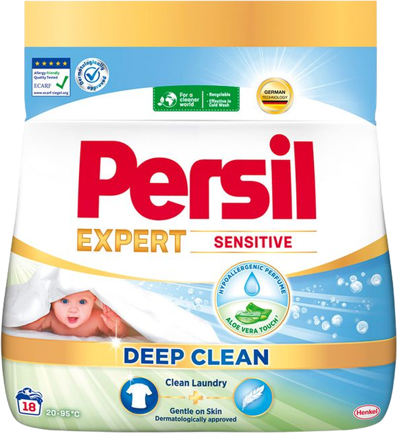 Пральний порошок Persil Expert Deep Clean Sensitive для білої білизни 990 г (9000101802689)  - зображення 1