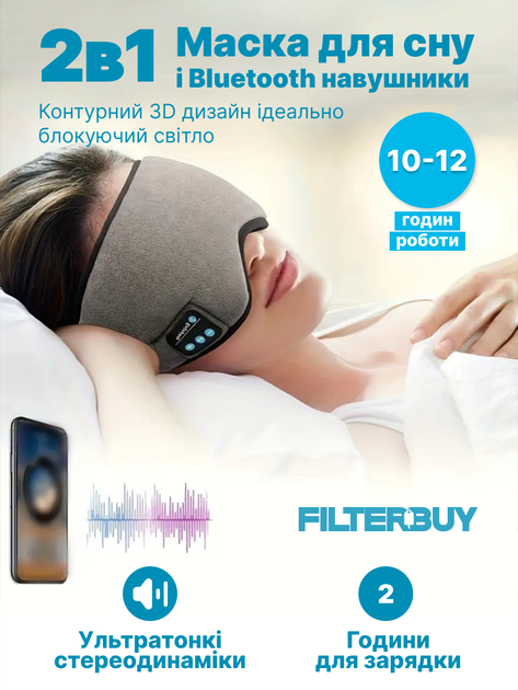Маска для сна с Bluetooth наушниками и гарнитурой, регулятором размера ...