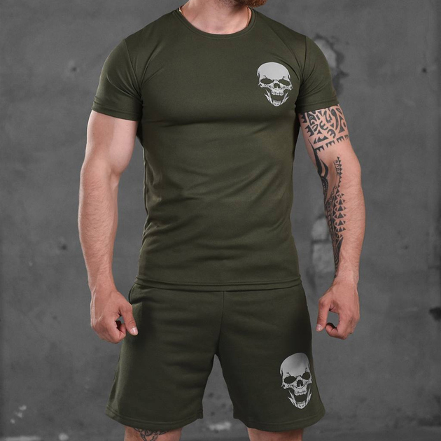 Комплект Skull футболка + шорти олива розмір XL - изображение 1