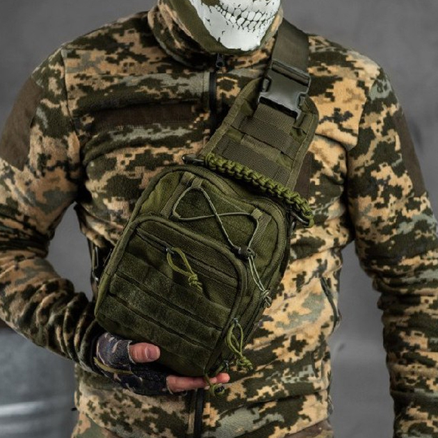 Нагрудная Сумка Silver Knight Ferocious с системой Molle / Вместительный однолямный Рюкзак Cordura олива - изображение 1