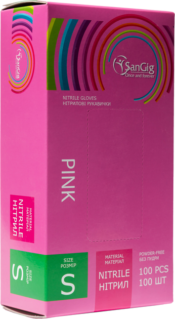 Перчатки смотровые Sangig нитриловые нестерильные Размер S 100 шт Розовые (002899) - изображение 1