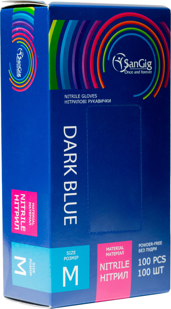 Рукавички оглядові Sangig нітрилові нестерильні Розмір M 100 шт Сині (002911) - зображення 1