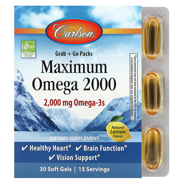 Омега з натуральним смаком лимона, Maximum Omega 2000, Carlson Labs, 2000 мг, 30 гелевих капсул (CAR-60020) - Фото 1 Омега з натуральним смаком лимона, Maximum Omega 2000, Carlson Labs, 2000 мг, 30 гелевих капсул (CAR-60020) - зображення 1