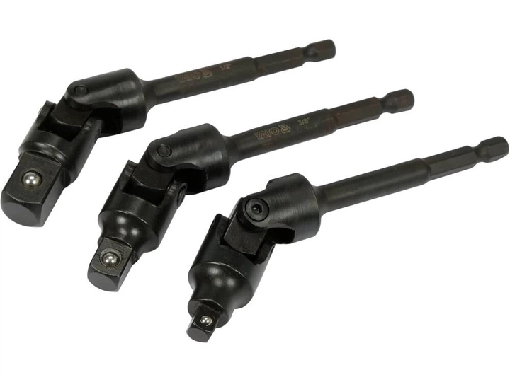 Набор шарнирных переходников HEX-квадрат, 1/4"-3/8"-1/2", 125 мм, CrV 50BV3, 3 шт. YATO (YT-04641) - изображение 2