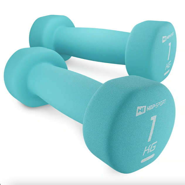 Гантели для фитнеса неопреновые круглые Hop-Sport HS-V010DR 2x1кг бирюзовый - Фото 1 Гантели для фитнеса неопреновые круглые Hop-Sport HS-V010DR 2x1кг бирюзовый - изображение 1