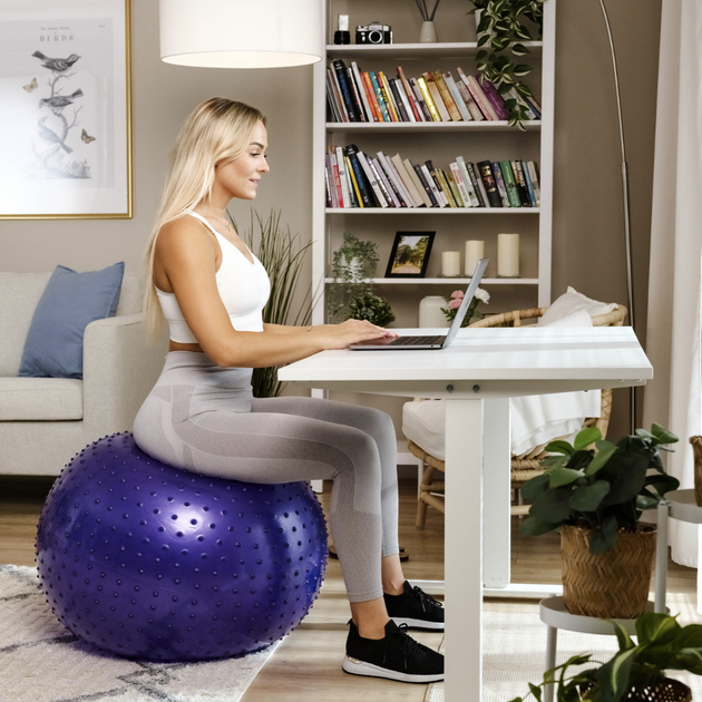 Мяч для фитнеса Фитбол Hop-Sport массажный 65 см фиолетовый с насосом для йоги пилатеса - изображение 14