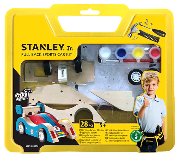 Дерев'яний конструктор Stanley Jr Pull Back Sports Car Kit 28 деталей (7290016261110) - зображення 1