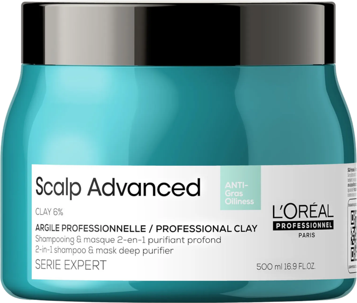 Szampon-maska do włosów L'Oreal Paris Scalp Advanced Anti-Oiliness 2-in-1 Deep Purifier Clay 500 ml (3474637090562) - obraz 1