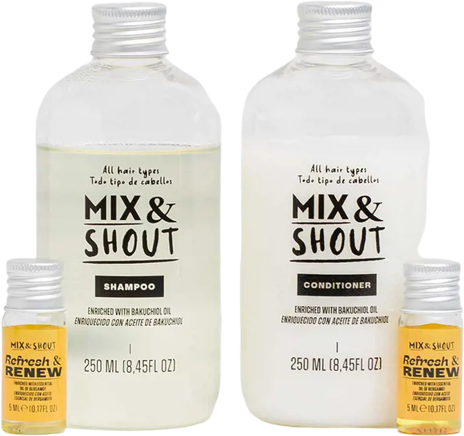 Набір для догляду за волоссям Mix & Shout Rutina Reparador Шампунь 250 мл + Кондиціонер 250 мл + Бустер 2 х 5 мл + Дозатор 2 шт (8437023598153) - зображення 3