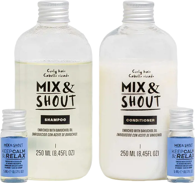 Zestaw do pielęgnacji włosów Mix & Shout Rutina Rizado Calmante Szampon 250 ml + Odżywka 250 ml + Booster 2 x 5 ml + Dozownik 2 szt (8437023598160) - obraz 3