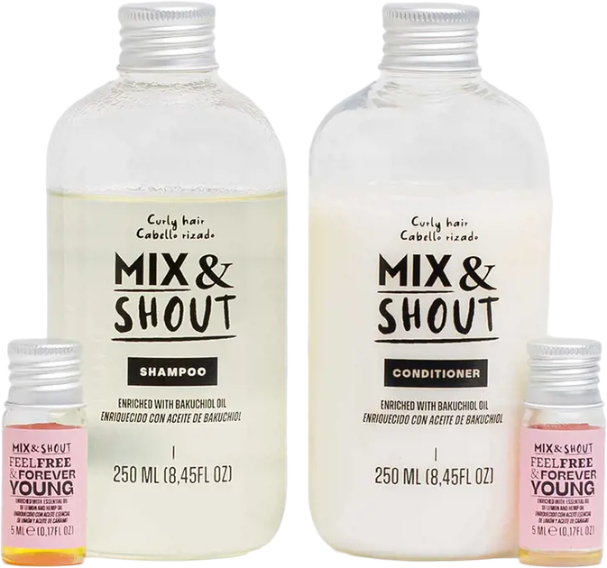 Zestaw do pielęgnacji włosów Mix & Shout Rutina Rizado Fortalecedor Szampon 250 ml + Odżywka 250 ml + Booster 2 x 5 ml + Dozownik 2 szt (8437023598184) - obraz 3