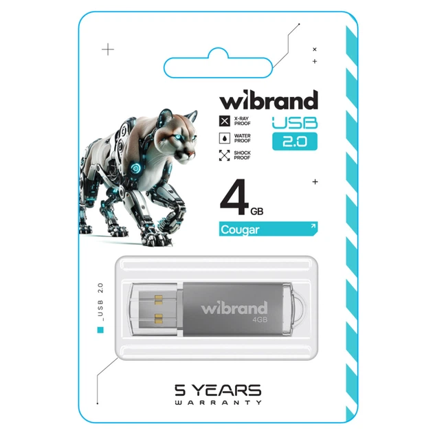 USB флеш накопитель пластиковый брелок Flash Wibrand WI2.0/CU4P1S USB 2.0 Cougar 4Gb Silver - изображение 2