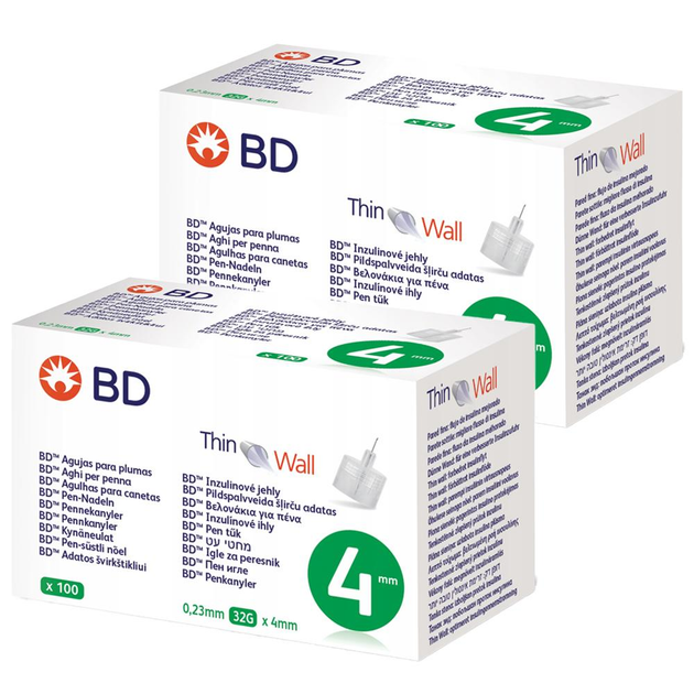 Голки для інсулінових ручок "BD Microfine Thin Wall" 4 мм (32G x 0,23 мм), 200 шт. - зображення 1
