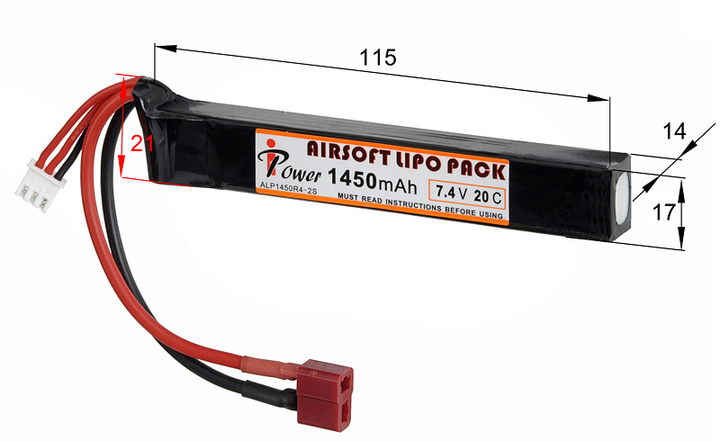 Акумулятор IPower LiPo 7.4v 1450mAh 20C Stick T-Connect - зображення 2