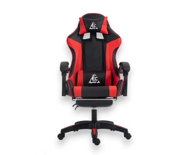 Ігрове комп'ютерне крісло для геймерів та роботи для дому EC GAMING 2806 Чорно-червоне обшите екошкірою та з підставкою для ног - зображення 3