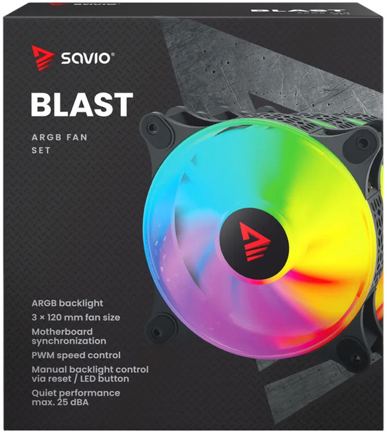 Zestaw ARGB-wentylatorów Savio Blast Fan 120 mm - 3 szt. (BLAST FAN SET) - obraz 7
