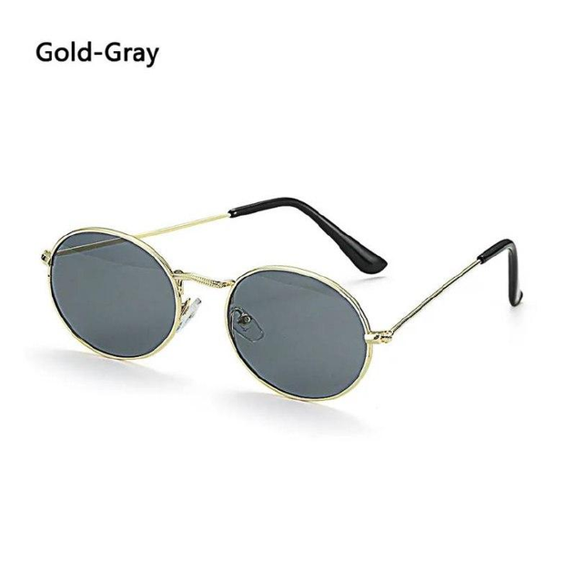 Винтажные солнцезащитные очки унисекс Gold-Gray UV400 в тонкой овальной ...