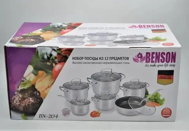 Набор кастрюль Benson BN-204 на 12 предметов - изображение 2