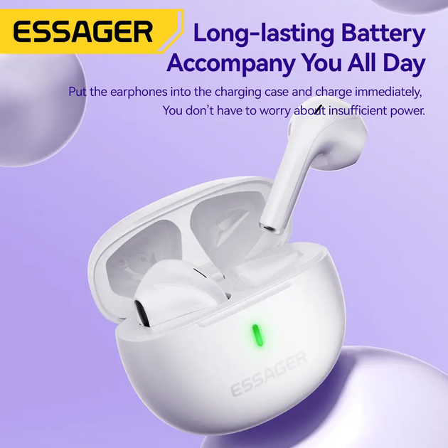 Навушники ESSAGER (color box) Shining TWS Bluetooth earphones White (EEJTW-SL02) - зображення 5