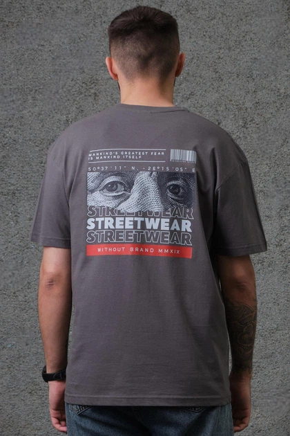 Чоловіча Оверсайз Футболка З Принтом Without Streetwear 2XL/3XL Dark Gray - Фото 3 Чоловіча Оверсайз Футболка З Принтом Without Streetwear 2XL/3XL Dark Gray - зображення 3
