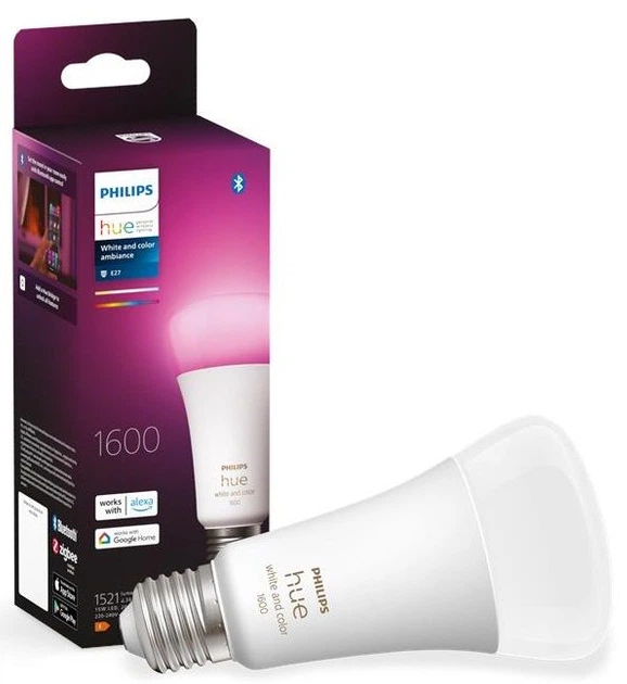 Лампа розумна Philips Hue E27, 15W(100Вт), 2000K-6500K, RGB, ZigBee, Bluetooth, димування - зображення 2