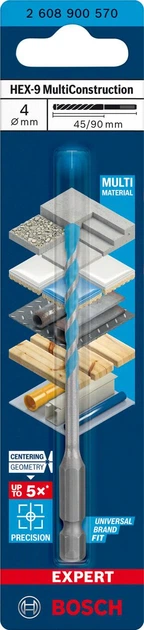 Сверло Bosch HEX-9 MultiConstruction 4х45х90 мм (2608900570) - Фото 2 Сверло Bosch HEX-9 MultiConstruction 4х45х90 мм (2608900570) - изображение 2