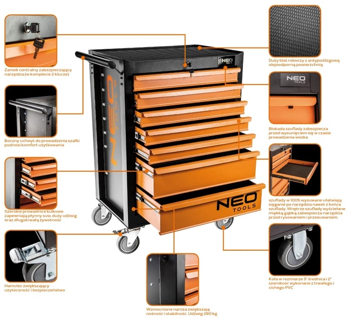 Wózek narzędziowy NEO Tools 7 wysuwanych szuflad 84-222 (5907558422245)   - obraz 2