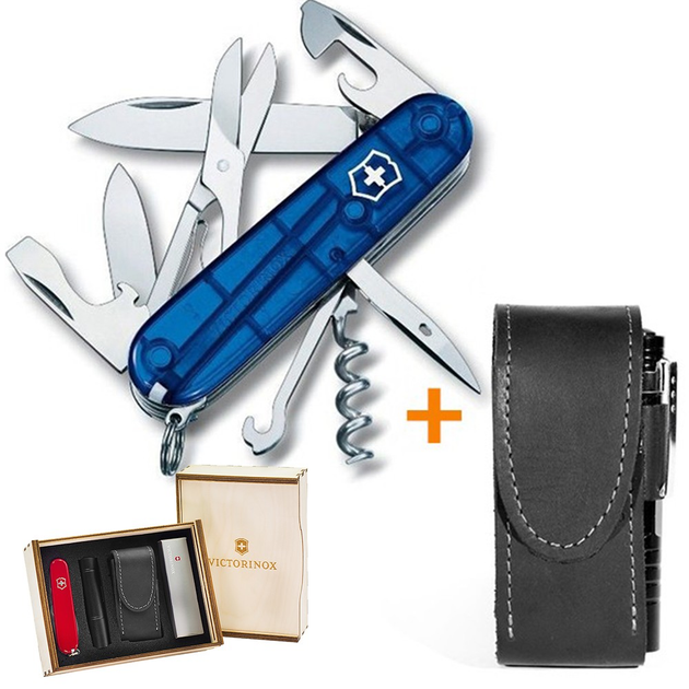 Комплект Ніж Victorinox Swiss Army Climber 1.3703.T2 + Чохол із ліхтариком Police - зображення 1