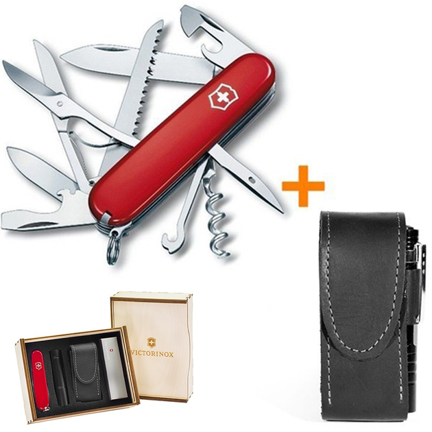 Комплект Ніж Victorinox Huntsman Red 1.3713 + Чохол з ліхтариком Police - зображення 1