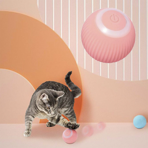 Интерактивная игрушка, Мячик для кошек и собак Pet Gravity Умный самодвижущийся светящийся Розовый (032g) - изображение 9