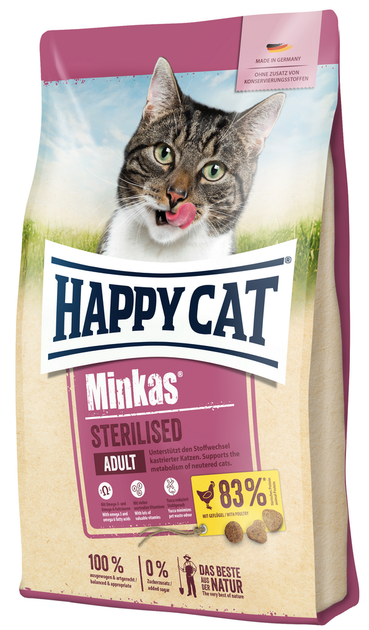 Сухой корм Happy Cat Minkas Sterilised Полнорационный сухой корм для стерилизованных кошек 10 кг (70409) - Фото 1 Сухой корм Happy Cat Minkas Sterilised Полнорационный сухой корм для стерилизованных кошек 10 кг (70409) - изображение 1