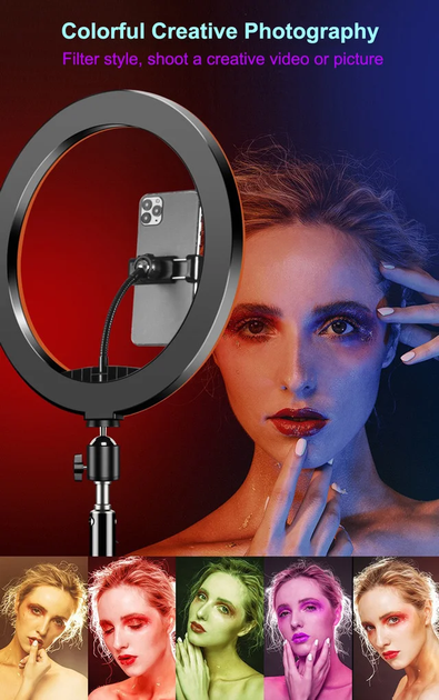 Кольцевая Лампа светодиодная 20см селфи кольцо с регулировкой яркости MJ20 RGB Черный - Фото 2 Кольцевая Лампа светодиодная 20см селфи кольцо с регулировкой яркости MJ20 RGB Черный - изображение 2