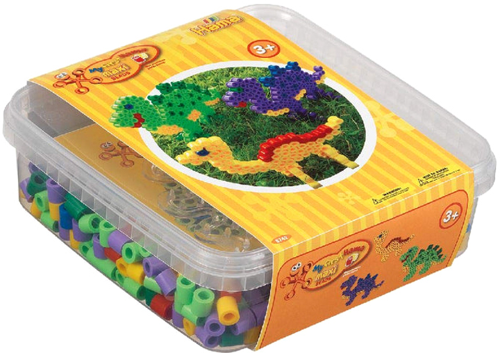 Zestaw mozaiki termicznej Hama Maxi Beads 600 szt + podstawa Dinozaury (0028178087425) - obraz 1