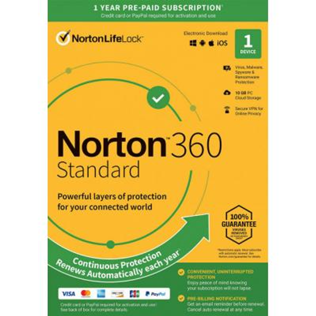 Антивирус Norton by Symantec NORTON 360 STANDARD 10GB 1 USER 1 DEVICE 12M (21409591) - изображение 1