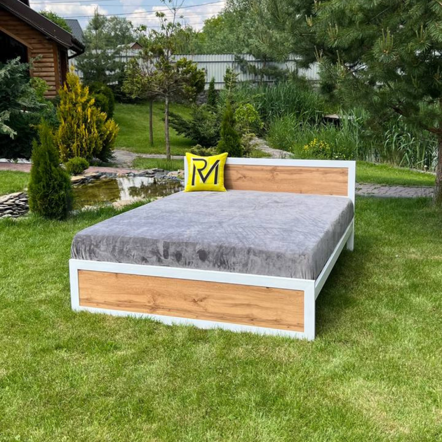 Кровать двуспальная с ламелями MebliRoMax Loft 160х200 Дуб Тахо /Белый (000082915) - изображение 4