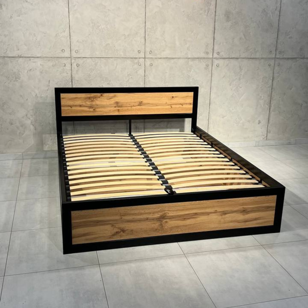 Ліжко металеве MebliRoMax Loft 140х200 Дуб Тахо /Чорний + Підйомний механізм (000084983) - зображення 3