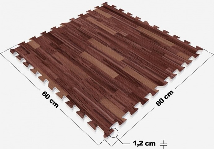 Набір захисних килимків Gorilla Sports під обладнання 60 x 60 x 1.2 см 8 штук темне дерево з малюнком (4250663101385) - зображення 4