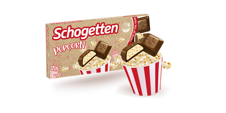 Молочний шоколад Schogetten Popcorn Taste of the Year зі шматочками попкорну 100 грамів - зображення 2