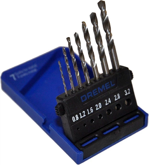 Набір звірів Dremel 628 по металу, O 0,8/1,2/1,6/2,0/2,4/2,8/3,0 мм, HSS, (7 шт.) - Фото 1 Набір звірів Dremel 628 по металу, O 0,8/1,2/1,6/2,0/2,4/2,8/3,0 мм, HSS, (7 шт.) - зображення 1
