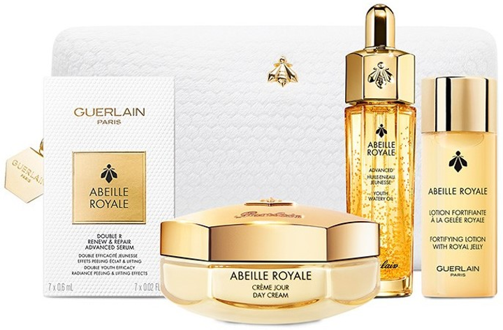 Zestaw do pielęgnacji twarzy Guerlain Abeille Royale Ujędrniający krem na dzień 50 ml + Lotion ujędrniający 40 ml + Olejek do twarzy 15 ml + Serum odmładzające 7 x 0.6 ml + Kosmetyczka (3346470619029) - obraz 1