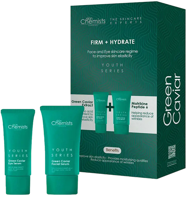 Zestaw do pielęgnacji twarzy Skin Chemists Firm & Hydrate Green Caviar Serum do skóry wokół oczu 15 ml + Serum do twarzy 30 ml (5060881927136) - obraz 1