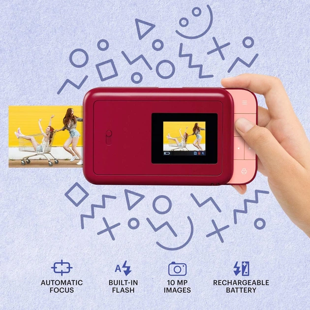 Фотокамера мгновенной печати Kodak Smile Instant Print 10MP Бордовая Б/В g5 - изображение 5
