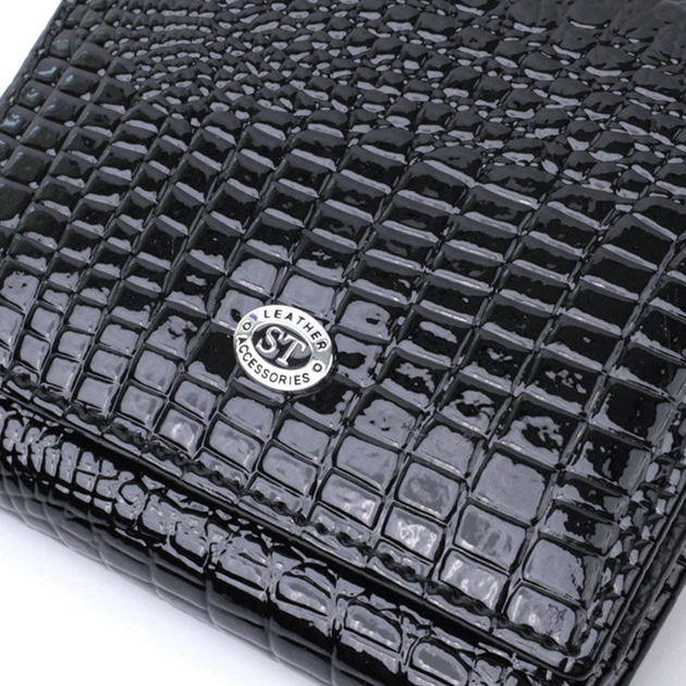 Женский компактный кошелек из натуральной лакированной кожи ST Leather 22688 Черный - Фото 5 Женский компактный кошелек из натуральной лакированной кожи ST Leather 22688 Черный - изображение 5
