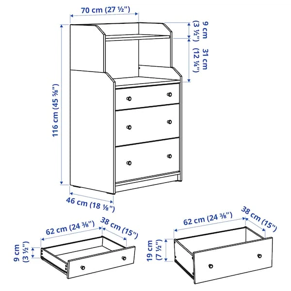 Комод з 3 шухлядами і полицею IKEA HAUGA сірий (204.569.04) - изображение 9
