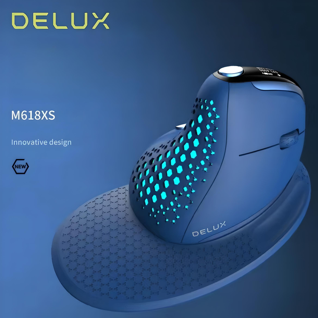 Эргономичная вертикальная мышь DELUX M618XSD c OLED дисплеем, комбинированным подключением, аккумулятором, BLU - изображение 3