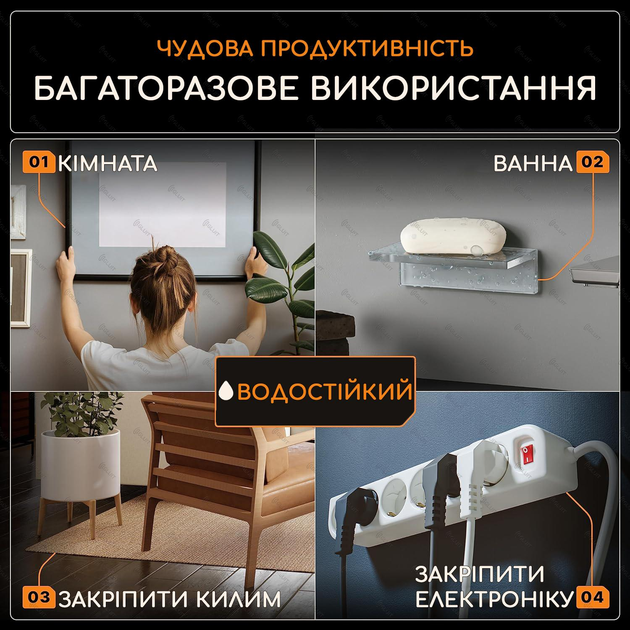 Багаторазова клейка Нано тейп, стрічка Gluit 1 м, товщина 2 мм, ширина 20 мм. Nano tape - изображение 4
