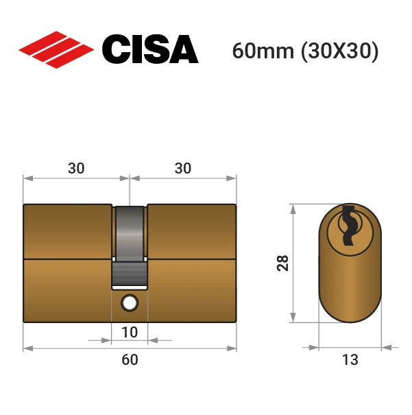 Цилиндр CISA Oval 08210 60 (30*30) овальный для электромех. замков - изображение 8