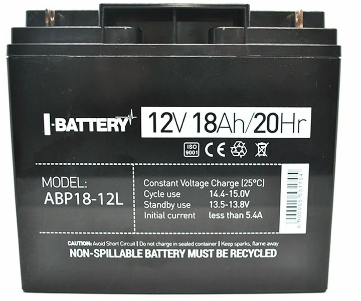 Акумуляторна батарея для ДБЖ I-Battery ABP18-12L 12V 18AH AGM ABP18-12L - изображение 1
