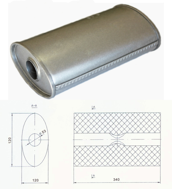 Универсальный бачок глушителя 210x110x350, d= 50 POLMO (0013) - изображение 1