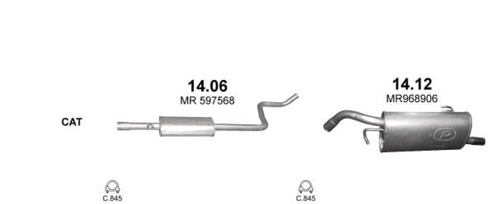 Глушник Mitsubishi Colt 1.1i 16V/1.3i 16V Polmostrow (14.12) POLMO (1412) - зображення 1